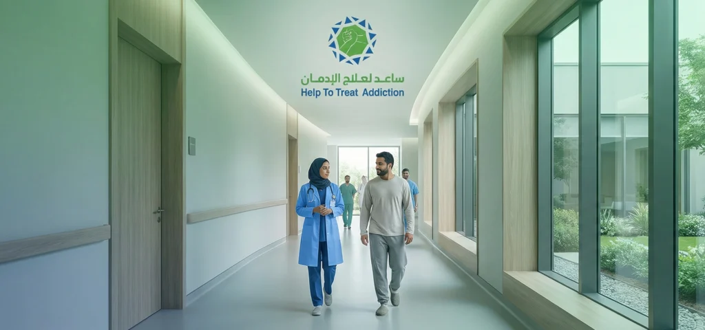 مريض يسير مع طبيبة داخل مركز ساعد لعلاج الإدمان في سلطنة عُمان ضمن برنامج علاجي وتأهيلي متكامل - برنامج علاج الإدمان