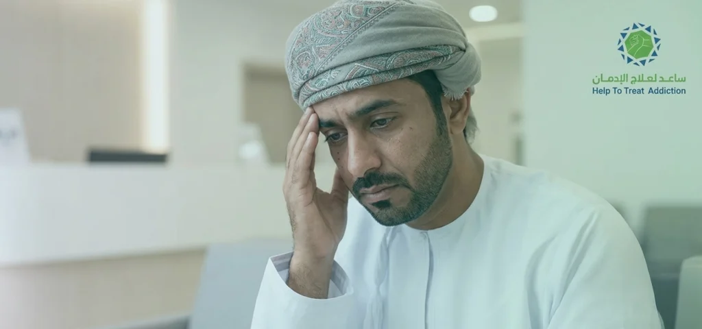 رجل يعاني من التوتر والقلق بسبب اضرار ادمان الكحول وتأثيراته النفسية